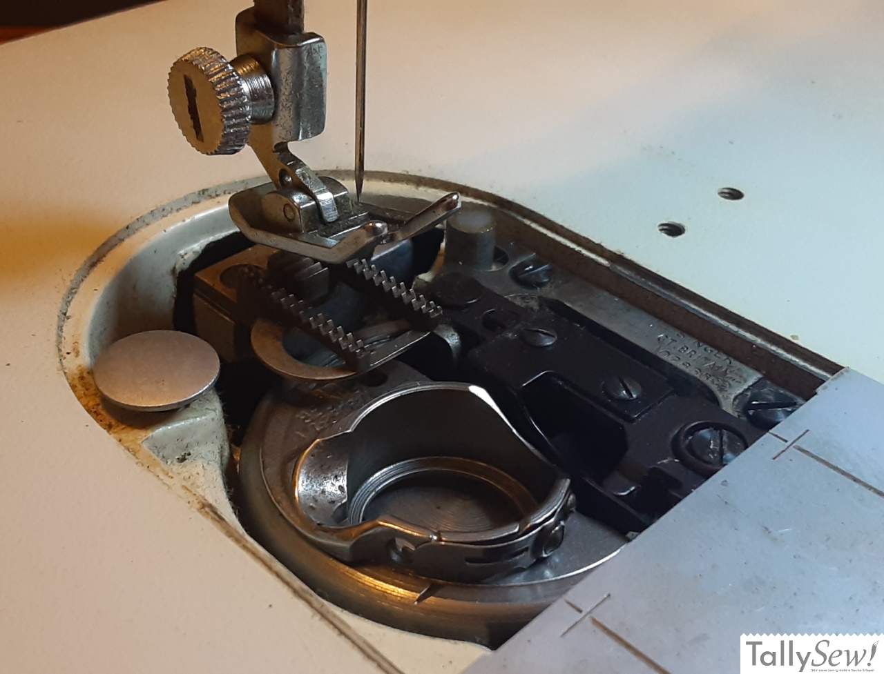 Bobbin case and feed dog area