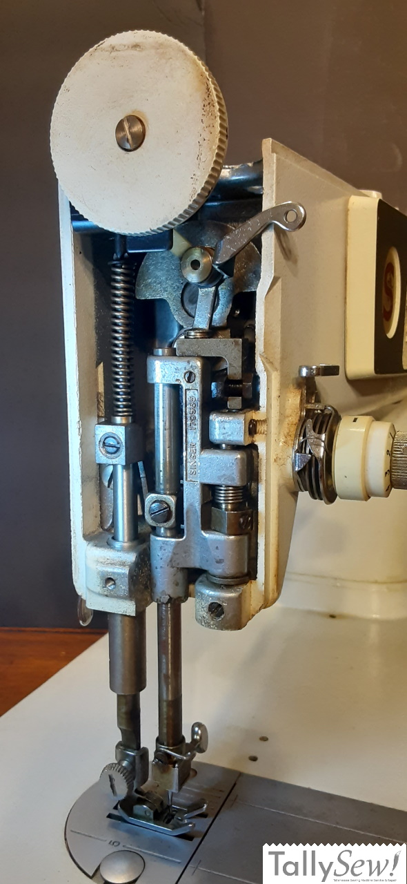 Singer 418 Stylist needle bar area with the face plate removed