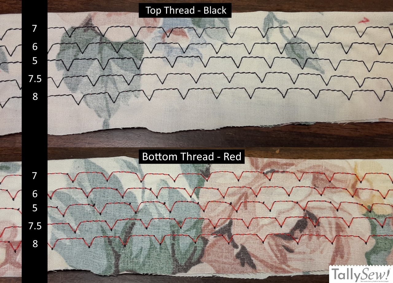 Blind stitch samples at different tension setting using the Brother JX2517 sewing machine