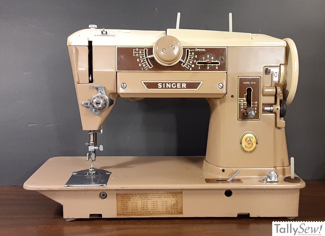The Singer 401A Slant-O-Matic, a multi-stitch sewing machine and one of the first of its kind.