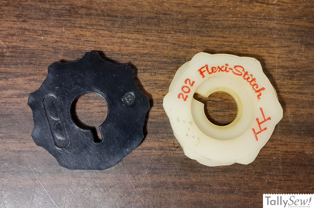 Singer 306 Class Fashion Disc single layer disc next to the two pattern, reversible Singer Flexi-Stitch disc