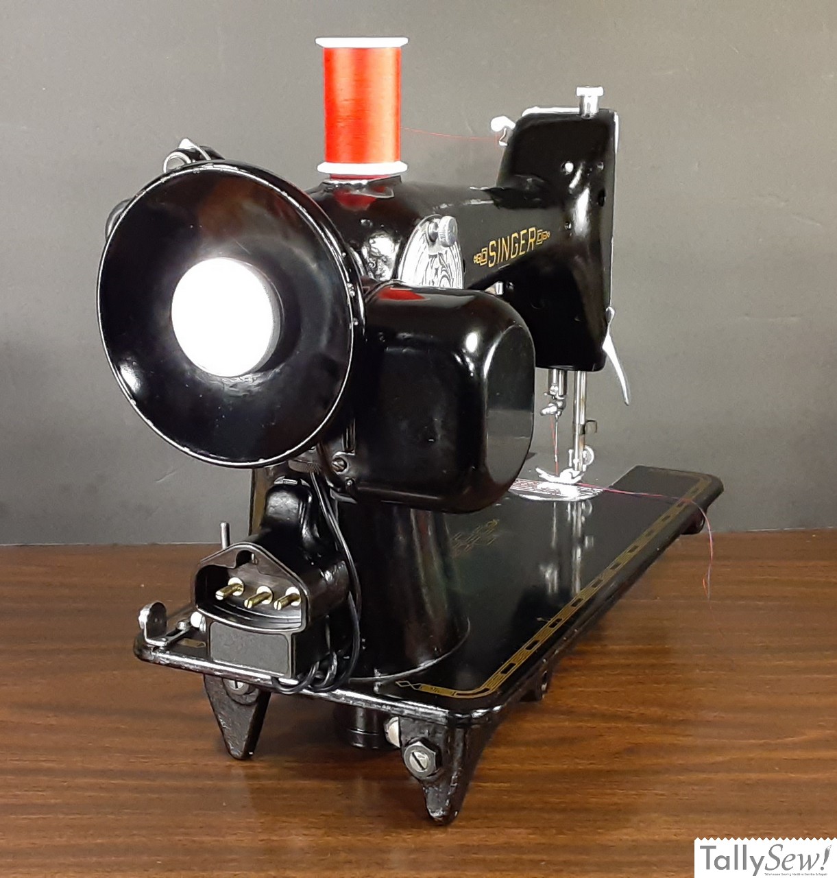 Singer 201-2 sewing machine from the right end